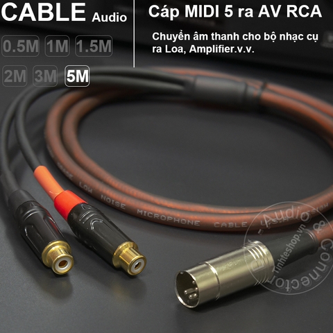 Dây MIDI 5 pin ra 2 hoa sen DIY 0.5M đến 5M - MIDI DIN 5pin male to 2 RCA female cable