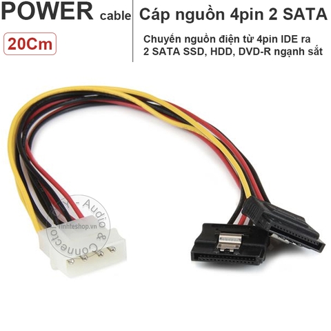 Cáp chia nguồn IDE 4pin ra 2 SATA HDD SSD DVD-R 20Cm kiểu bẻ góc - 4 pin IDE x2 SATA power cable