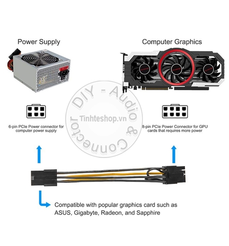 Cáp nguồn 6pin sang 8pin PCIe 20Cm - 6pin female to 8pin male cable