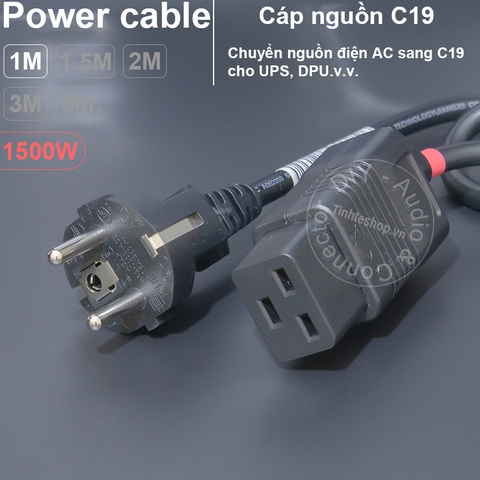 Cáp nguồn C19 phích thẳng EU 16A-250V 3x0.75mm 1500W DIY 0.5 đến 5 mét - C19 Power Cable for UPS DPU