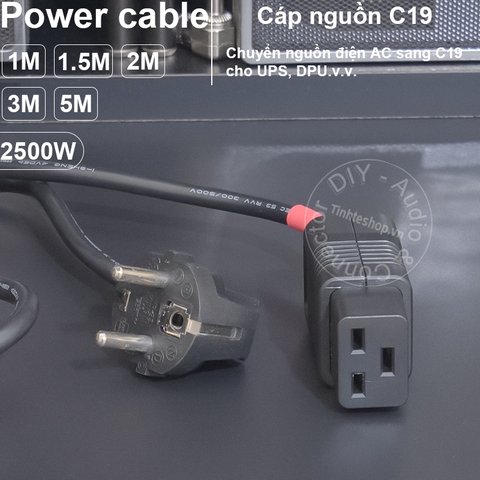 Dây cáp nguồn C19 DIY cắm cho UPS DPU phích cong EU 16A-250V 3x1mm 2500W