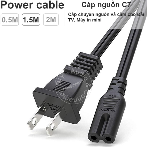 Dây nguồn số 8 phích vuông góc cắm cho TV Đài cát sét Âm ly - NEMA 1-15P to C7 power cord 1.5 meters