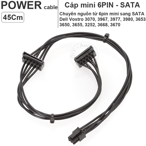Cáp nguồn 6pin mini sang 2 SATA + 1 mini SATA 75Cm dùng cho PC Dell đồng bộ 3653 3650 3655 3252 3070 3670 3967 3977 3980