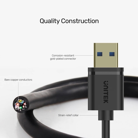 Cáp USB 3.0 AM-AF đầu đực đầu cái 1.5 mét Unitek Y-C458GBK