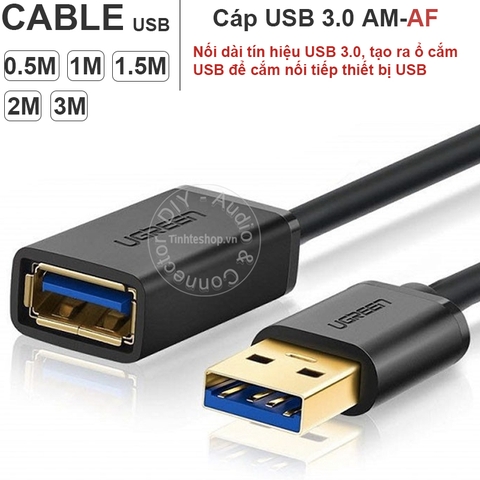 Cáp USB 3.0 AM-AF - Dây USB 3.0 nối dài đầu đực đầu cái Ugreen US129 0.5M đến 3M