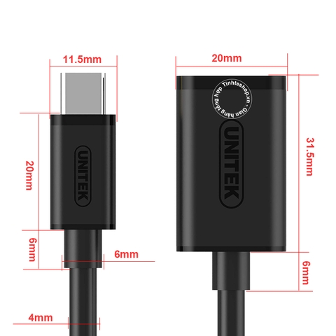 Cáp USB type C OTG 20Cm Unitek Y-C476BK - USB-C 3.1 gen1 to USB 3.0 AF OTG 5Gbps