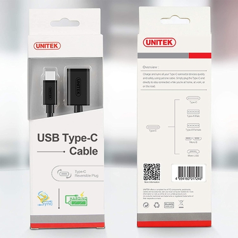 Cáp USB type C OTG 20Cm Unitek Y-C476BK - USB-C 3.1 gen1 to USB 3.0 AF OTG 5Gbps