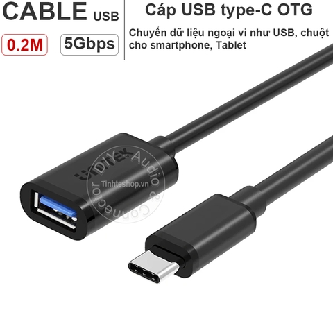 Cáp USB type C OTG 20Cm Unitek Y-C476BK - USB-C 3.1 gen1 to USB 3.0 AF OTG 5Gbps