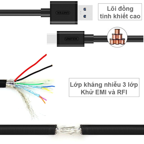 Cáp USB 3.0 to type-C gen1 5Gbps 1 mét Unitek Y-C474BK - USB 3.0 AM to USB-CM 3.1 cable