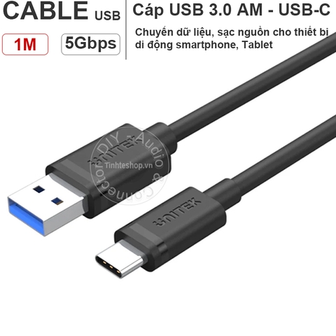 Cáp USB 3.0 to type-C gen1 5Gbps 1 mét Unitek Y-C474BK - USB 3.0 AM to USB-CM 3.1 cable