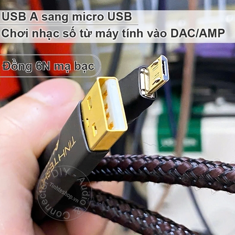 Dây USB cắm DAC đồng 6N mạ bạc - DIY USB AM to BM cable, 6N silver-plated copper, converts digital audio