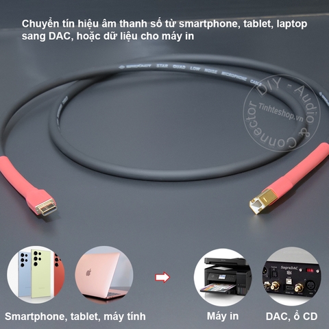 Dây USB DAC type C sang type B 0.2 đến 8 mét - USB CM to BM OTG cable