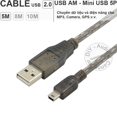 Dây Mini USB dài 5 mét đến 10 mét - Cáp USB AM sang Mini USB 5pin