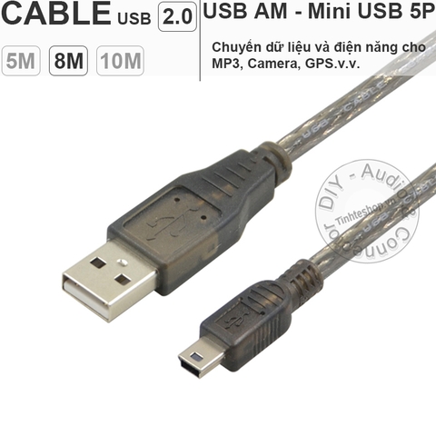 Dây Mini USB dài 5 mét đến 10 mét - Cáp USB AM sang Mini USB 5pin