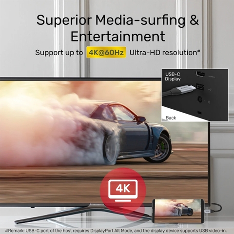 Cáp USB type C 3.1 Gen 2 10Gbps video HD 4K60Hz power 100W Unitek C14083ABK 1 mét