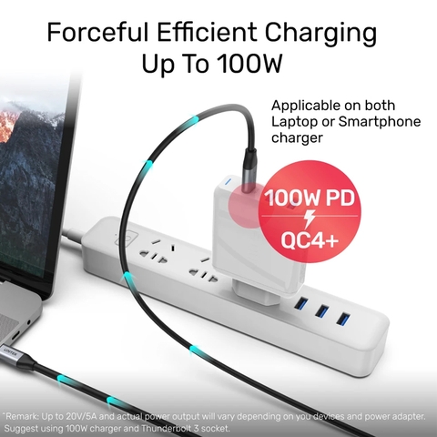 Cáp USB type C 3.1 Gen 2 10Gbps video HD 4K60Hz power 100W Unitek C14083ABK 1 mét
