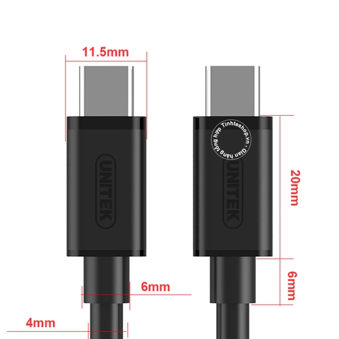 Cáp USB type C gen 1 5Gbps PD60W 1 mét Unitek Y-C477BK - USB-C Charging Cable with 5Gbps