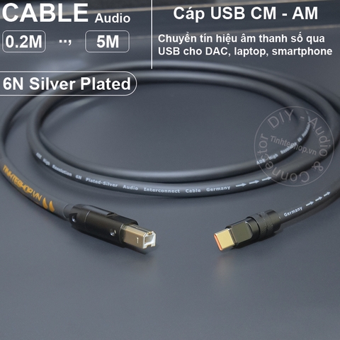 Dây USB A sang C cho DAC lõi đồng 6N mạ bạc - USB 2.0 AM to CM OTG cable