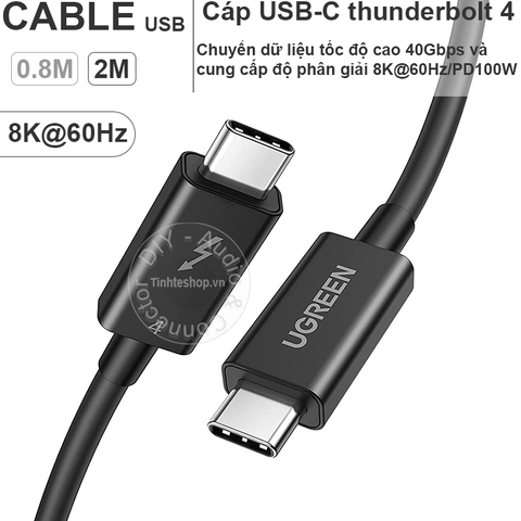 Cáp Thunderbolt 4 40Gbps hỗ trợ 8K60Hz PD100W 0.5 mét đến 2 mét Ugreen US501