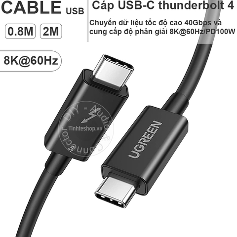 Cáp Thunderbolt 4 40Gbps hỗ trợ 8K60Hz PD100W 0.5 mét đến 2 mét Ugreen US501