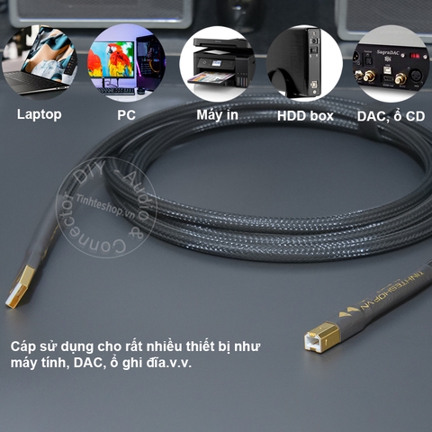 Dây USB cắm DAC đồng 6N mạ bạc - DIY USB AM to BM cable, 6N silver-plated copper, converts digital audio