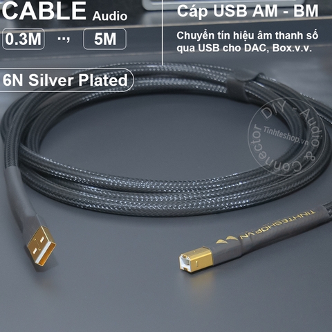 Dây USB cắm DAC đồng 6N mạ bạc - DIY USB AM to BM cable, 6N silver-plated copper, converts digital audio