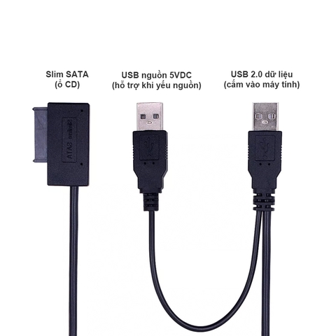USB sang slim SATA đọc ổ CD laptop có hỗ trợ nguồn 5V - Slim SATA 7+6pin to USB 2.0 cable