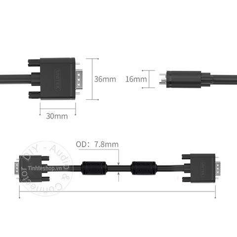 Cáp VGA 2 đầu đực 3+6 1080P Unitek - VGA 3+6 cable support 1080p 1.5M 3M 5M 10M .., 30M