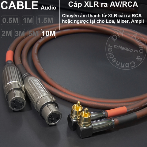 Dây canon cái ra AV vuông góc 2 sợi DIY 0.5M đến 10M - XLR female to RCA cable