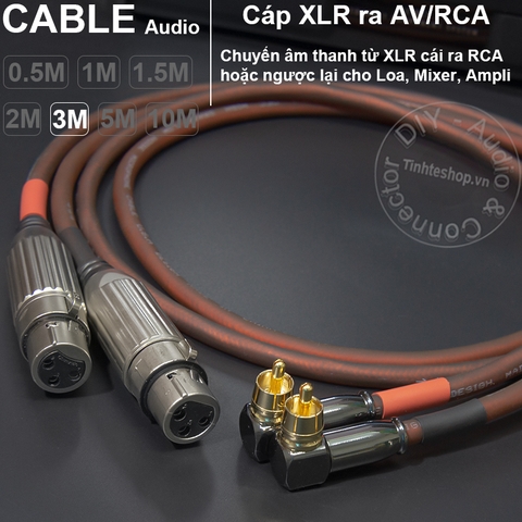 Dây canon cái ra AV vuông góc 2 sợi DIY 0.5M đến 10M - XLR female to RCA cable