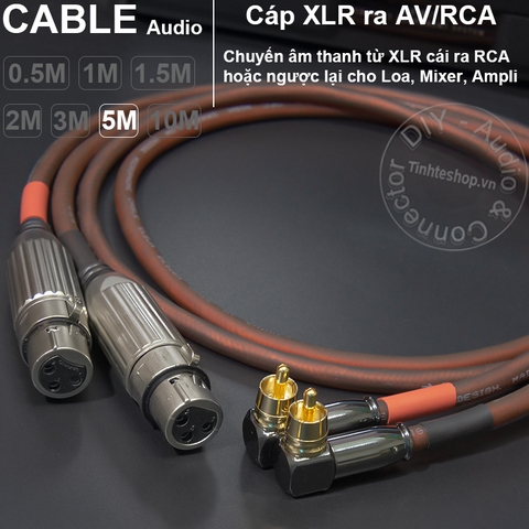 Dây canon cái ra AV vuông góc 2 sợi DIY 0.5M đến 10M - XLR female to RCA cable
