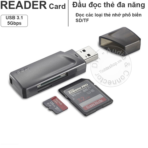 Cạc đọc thẻ SD Micro SD SSK SCRM400 - Micro SD TF USB 3.1 gen1 SD memory card reader