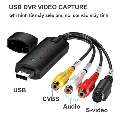 Cạc USB ghi hình Svideo RCA CVBS từ Máy siêu âm Máy nội soi vào máy tính - USB 2.0 video capture card, audio-video card, TV, DVD, VHS, DVR, USB video capture device