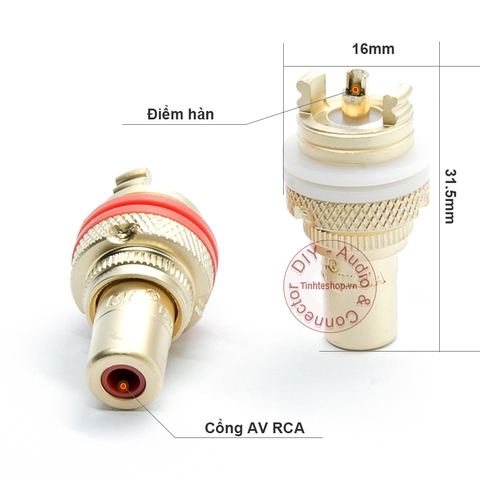 Đầu hàn cổng AV cái gắn trên Âm ly Loa DVD OEM CMC gold 24K 1 chiếc - RCA female socket chassis gold 24K plated