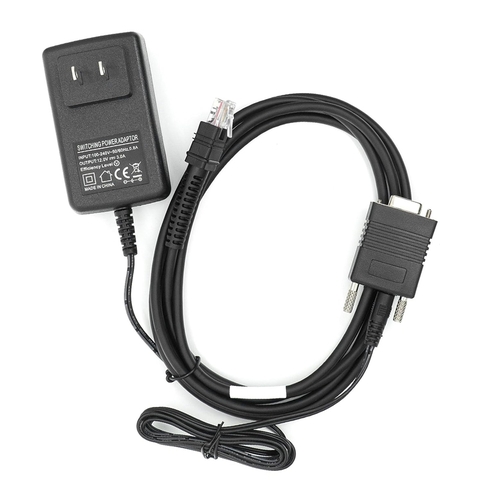 RS232 Serial Cable with 12V Power Supply for Zebra DS2208 DS3608 DS3678 LI3608 LI3678 Handheld Barcode Scanner, RJ-45 Interface to DB9 Female Connector