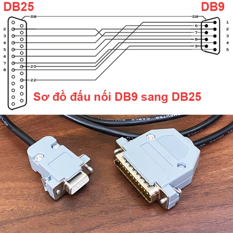 Dây COM 9 sang COM 25 đấu thẳng - DB9 female to DB25 male straight connector cable