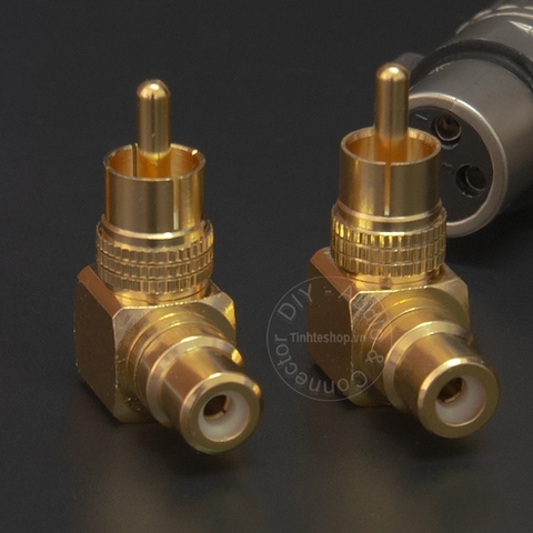 Đầu AV đực sang cái vuông góc nhân đồng mạ vàng 24K 1 chiếc - RCA male to RCA female adapter
