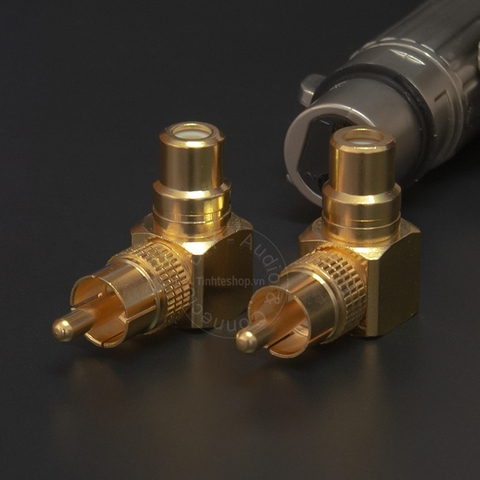 Đầu AV đực sang cái vuông góc nhân đồng mạ vàng 24K 1 chiếc - RCA male to RCA female adapter