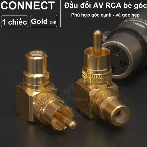 Đầu AV đực sang cái vuông góc nhân đồng mạ vàng 24K 1 chiếc - RCA male to RCA female adapter