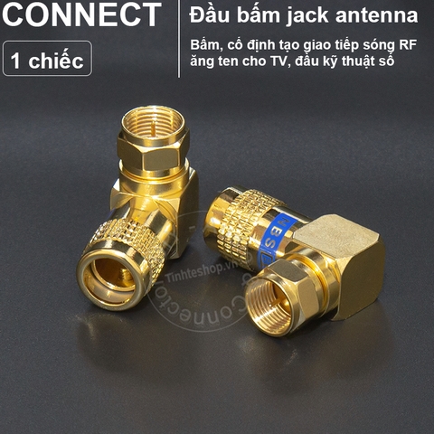 Đầu bấm jack anten TV F5 vuông góc nhân đồng mạ vàng 24K 1 chiếc - Antenna F5 connector
