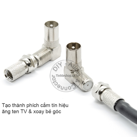 Combo Jack cắm anten TV Đầu DVB T2 1 thẳng 1 bẻ góc - straight and angled TV antenna jack DVB T2