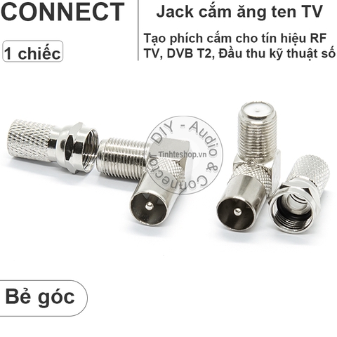 Jack cắm anten TV cổng cái vuông góc kèm chuôi vặn F5 - PAL TV adapter female angles