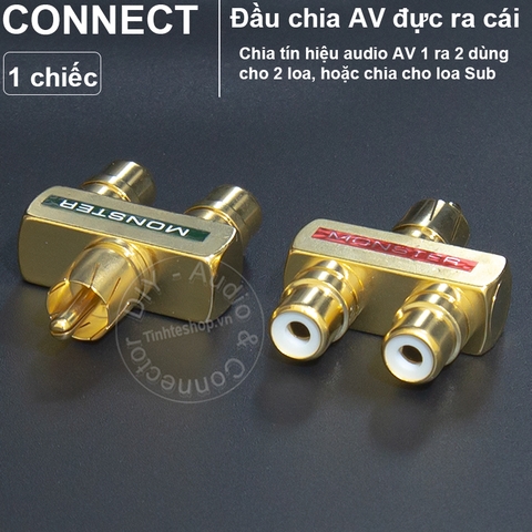 Rắc chia RCA 1 thành 2 nhân đồng mạ vàng 24K - RCA male to 2 RCA female