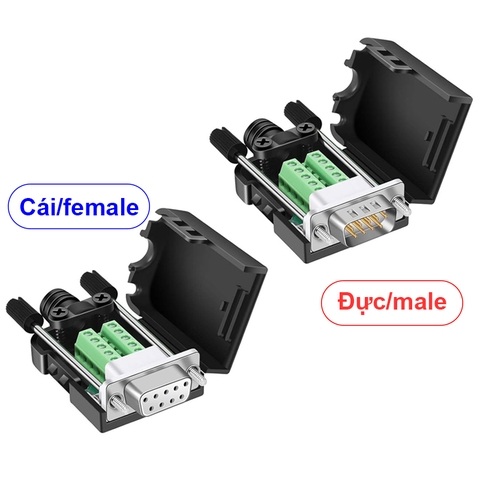 Đầu RS232 DB9 không hàn bắt vít cổng đực - DB9 Solderless Breakout Connector, RS232 D-SUB DB9 Serial to 9Pin Port Terminal Block with Case Long Bolts Tail Pipe