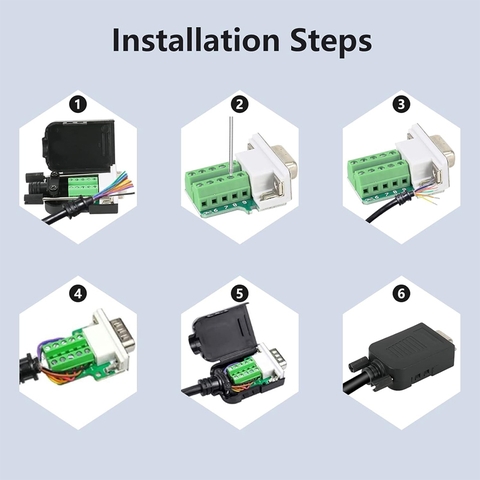 Đầu RS232 DB9 không hàn bắt vít cổng đực - DB9 Solderless Breakout Connector, RS232 D-SUB DB9 Serial to 9Pin Port Terminal Block with Case Long Bolts Tail Pipe
