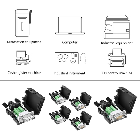 DB9 Solderless Breakout Connector, RS232 D-SUB DB9 Serial to 9Pin Port Terminal Block with Case Long Bolts Tail Pipe