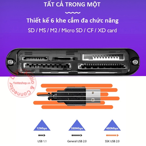 Đầu đọc thẻ nhớ đa năng SD Micro SD TF CF MS M2 XD SSK SCRM-025 - Reader card all in one