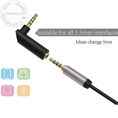 Jack 3.5mm cong vuông góc đực sang cái 4 nấc - 3.5mm stereo 4 pole male to female angle jack plug