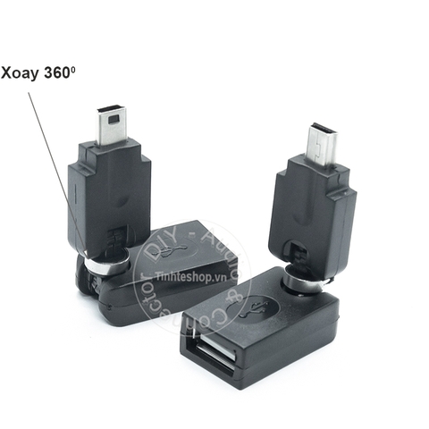 Đầu OTG mini USB cho ô tô kết nối USB ca nhạc xoay 360 - Mini USB male to USB female adapter 360