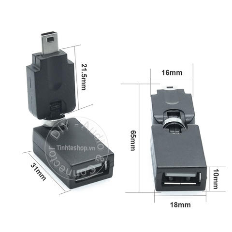 Đầu OTG mini USB cho ô tô kết nối USB ca nhạc xoay 360 - Mini USB male to USB female adapter 360